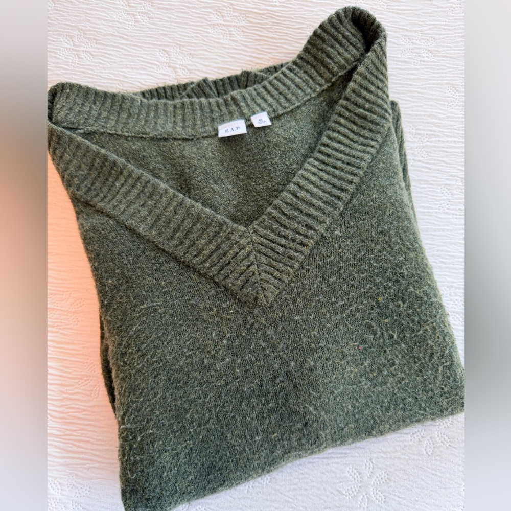 GAP Sweater wool green pullover v-neck size XL - Picture 3 of 8